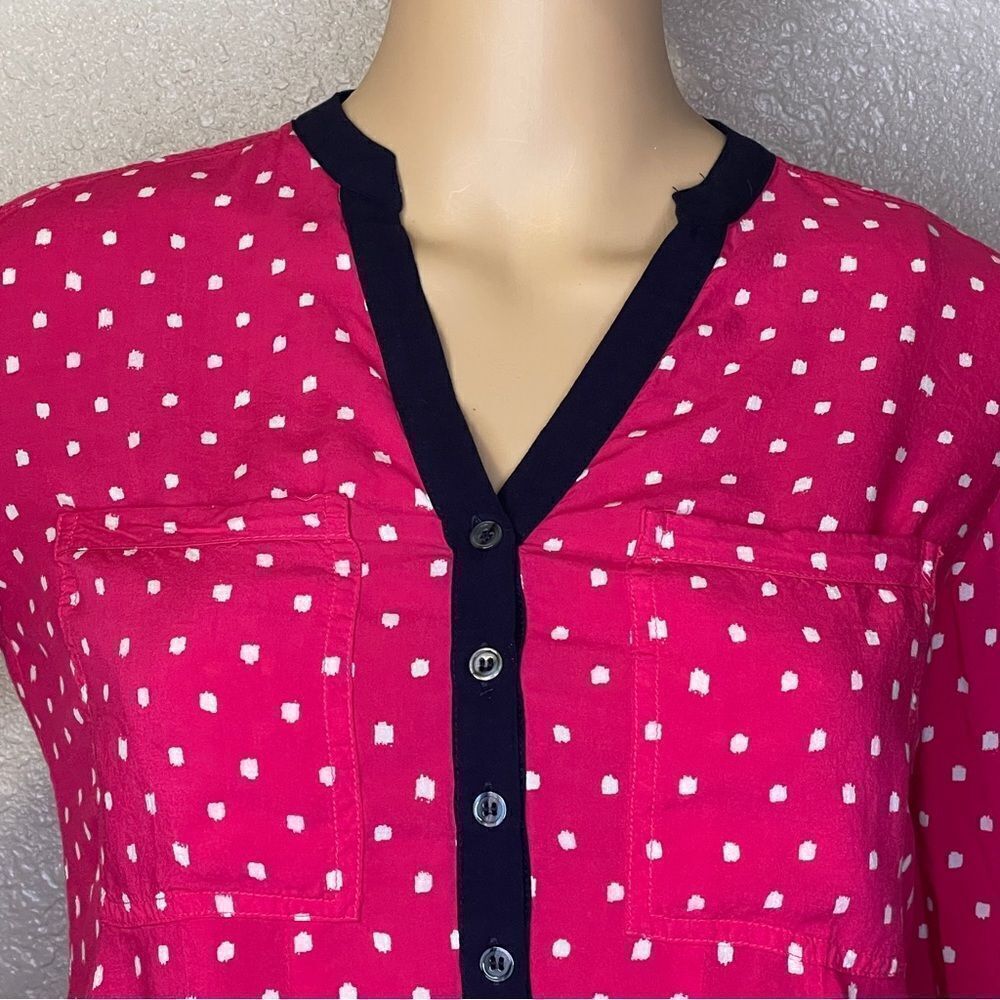 Anthropologie Vanessa Virginia Lightweight Dot Blouse Pink White Navy Blue Sz 0 - Picture 2 of 10